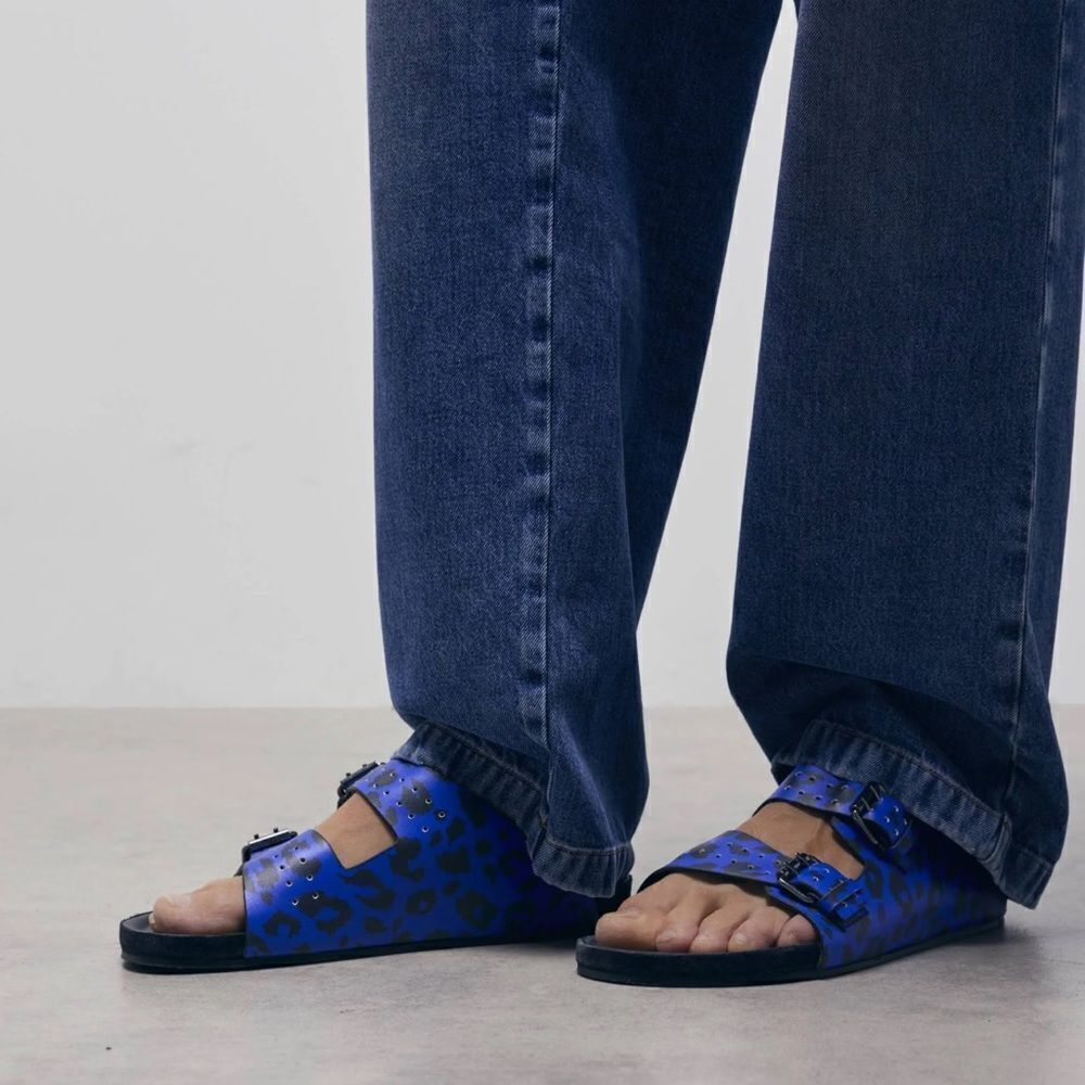 THE KOOPLES BLUE LEATHER LEOPARD-PRINT SANDALS NIB size 41